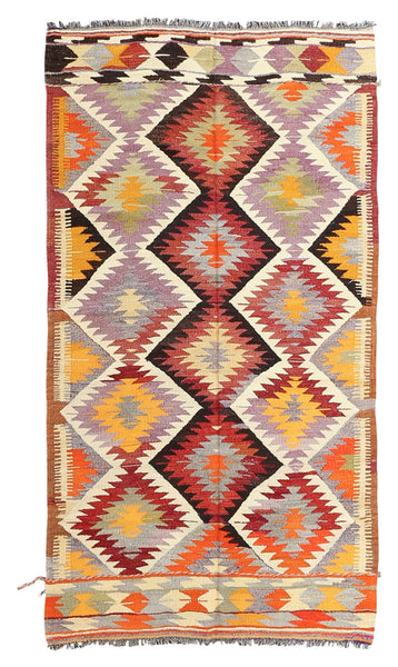 Vintage Kilim Wool Rug 4'3''x8'2''