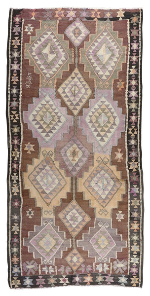 Vintage Kilim Wool Rug 5'3''x10'8''