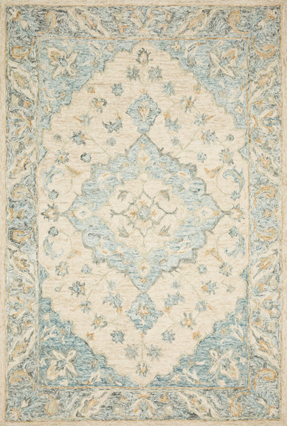 RYELAND Collection Wool Rug  in  IVORY / SKY Ivory Accent Hand-Hooked Wool